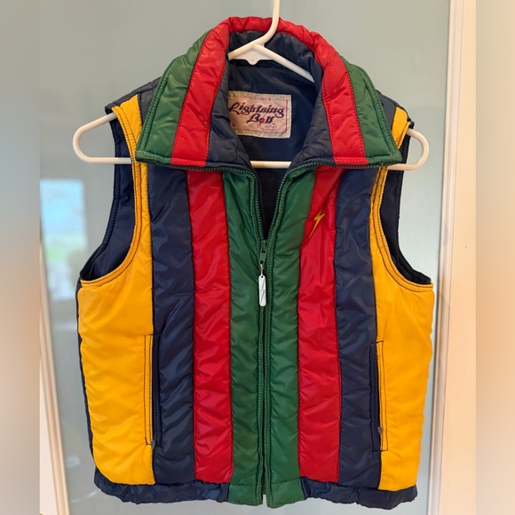 RARE Vintage Late 70s Lightning Bolt Hawaiian Production Rainbow Puffer Vest, M - Picture 2 of 10